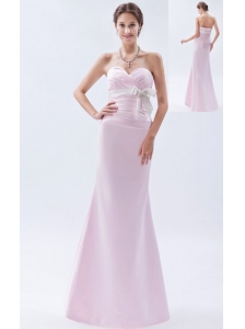 Baby Pink Mermaid Sweetheart Floor-length Satin Bow Bridesmaid Dress