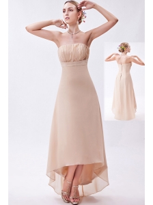 Champagne Empire Strapless High-low Chiffon Ruch Bridesmaid Dress