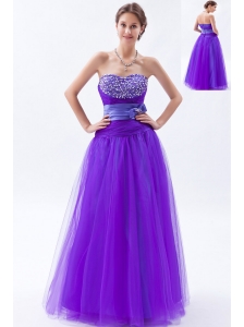 Eggplant Purple A-line / Princess Sweetheart Prom DressTulle Beading and Bow Floor-length