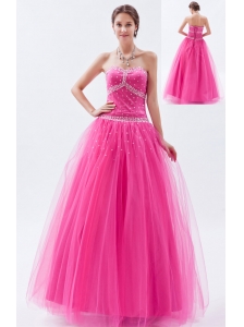 Hot Pink A-line / Princess Sweetheart Prom Dress Tulle Beading Floor-length