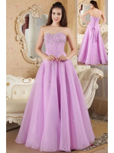 Lavender A-line Sweetheart Prom / Evening Dress Organza Beading Floor-length