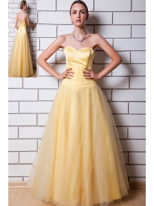 Gold A-line Sweetheart Prom Dress Tulle and Taffeta Ruch Floor-length