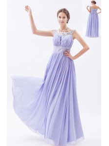 Lilac Column / Sheath Scoop Prom Dress Chiffon Beading Floor-length