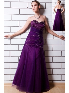Purple A-line Sweetheart Sequins Prom Dress Tulle and Taffeta Floor-length