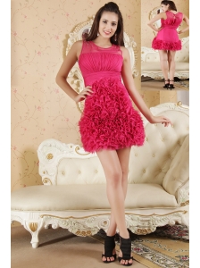 Hot Pink Column Scoop Prom Dress Chiffon Ruch Mini-length