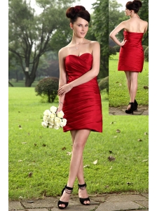 Wine Red Column Sweetheart Mini-length Taffeta Bridesmaid Dress