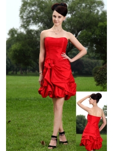 Red Princess Strapless Mini-length Taffeta Hand Made Flower Prom / Homecoming Dress