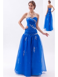 Blue A-line / Princess Sweetheart Prom  Dress Organza Embroidery with Beading Floor-length