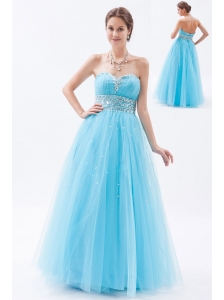 Baby Blue A-line / Princess Sweetheart Prom Dress Tulle Beading Floor-length
