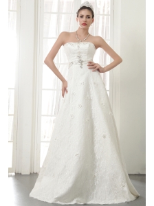 Beautiful A-Line / Princess Strapless Floor-length Lace Beading Wedding Dress