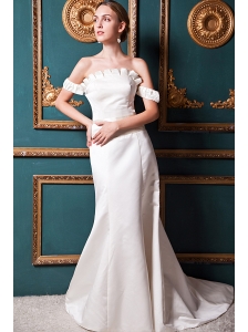 Beautiful A-line Off The Shoulder Court Train Satin Wedding Dress