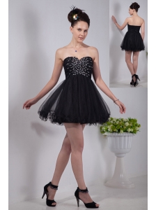 Black Empire Sweetheart Prom / Homecoming Dress Organza Beading Mini-length