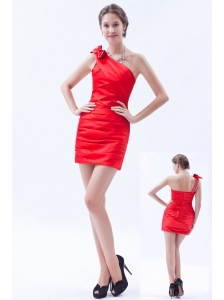 Red Column / Sheath One Shoulder Prom Dress Satin Bow Mini-length