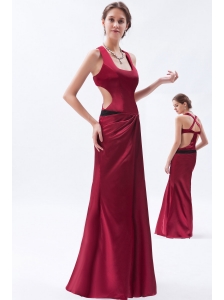 Wine Red Column / Sheath Square Prom Dress Satin Floor-length