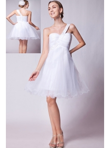 White A-line One Shoulder Prom Dress Organza Beading  Mini-length