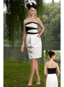 White Column Strapless Prom / Homecoming Dress Beading Mini-length Taffeta