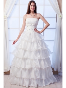 Wonderful A-line Strapless Floor-length Organza Beading Wedding Dress