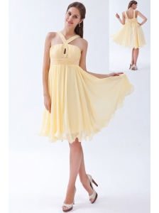 Yellow Empire V-neck Prom Dress Chiffon Beading Knee-length