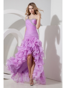 Lavender High-low One Shoulder Celebrity Dress Beading  Column / Sheath Organza