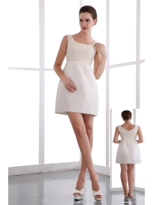 White Column Straps Cocktail Dress Beading Mini-length Taffeta