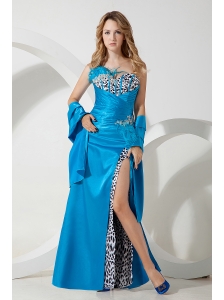 Sky Blue Homecoming Dress Empire Sweetheart Beading Floor-length Taffeta and Leopard