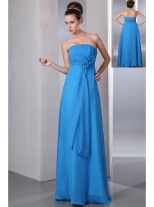 Teal Empire Strapless Hand Made Flower and Ruch Bridesmaid Dress Floor-length Chiffon