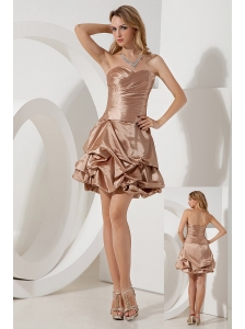 Brown A-line / Princess Sweetheart Cocktail Dress Ruch Mini-length Taffeta