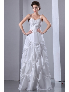Elegant A-line Spaghetti Straps Wedding Dress Floor-length Taffeta Beading and Pick-ups