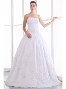Gorgeous A-line Strapless Wedding Dress Taffeta and Lace Floor-length
