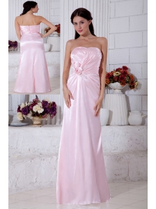 Light Pink Empire Strapless Beading Bridesmaid Dress Floor-length Elastic Woven Satin