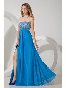 Sky Blue Homecoming Dress Empire Strapless Sequins Floor-length Chiffon