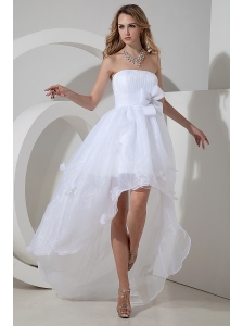Beautiful A-line / Princess Strapless Short Wedding Dress High-low Organza Bow
