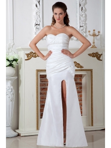 Beautiful Column Sweetheart Ruch Wedding Dress Floor-length Taffeta