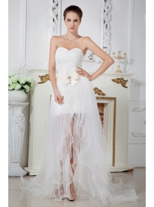Gorgeous White Sweetheart Prom Dress with Light Champagne Belt
