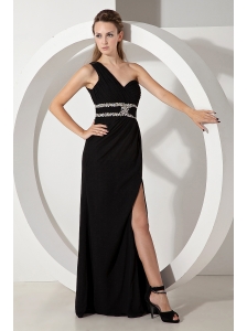 Perfect Black One Shoulder Chiffon Prom Dress with Silver Beading