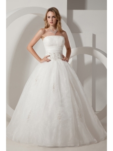 Pretty Ivory Embroidery Wedding Dress Strapless Floor-length Taffeta and Organza