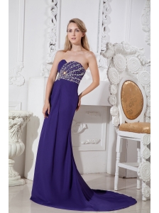 Purple Color Sweetheart Prom Dress with Elegant Beading