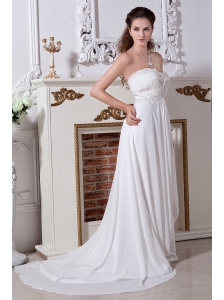 The Brand New Empire Strapless Embroidery With Beading Wedding Dress Court Train Chiffon