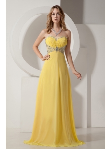 Beautiful Yellow Sweetheart Chiffon Prom Dress with Silver Beading