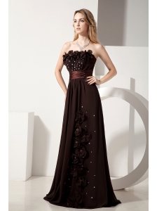Brown Strapless Prom / Homecoming Dress Chiffon Beading and Hand Made Flowers