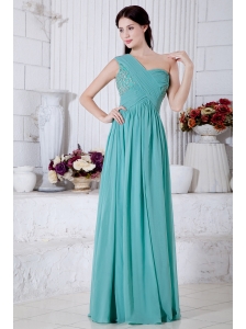 Turquoise Empire One Shoulder Prom Dress Chiffon Appliques Floor-length