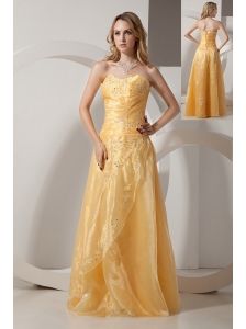 Gold Column Sweetheart  Embroidery With Beading Prom Dress Floor-length Taffeta and Organza