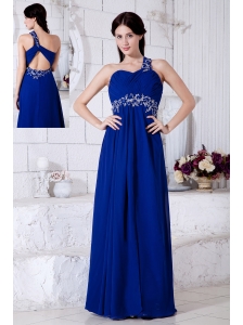 Royal Blue Empire One Shoulder Prom / Evening Dress Chiffon Appliques Floor-length