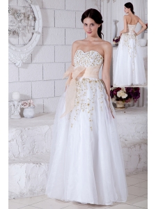 White Sweetheart Prom / Evening Dress with Gold Detail