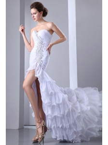 2013 White Sweetheart Chiffon Layers Prom Dress with Beading