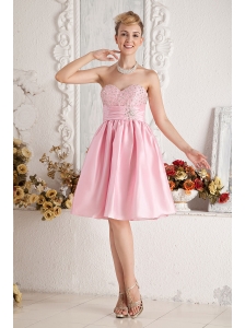 Baby Pink A-line Sweetheart Short Prom Dress Taffeta Beading Knee-length