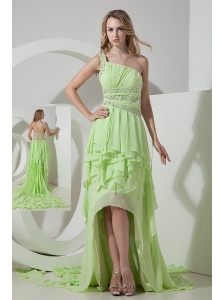 Beautiful Light Green One Shoulder Prom Dress High-low