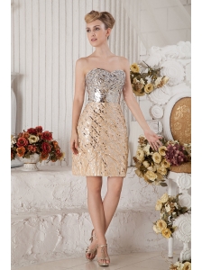 Champagne Column Sweetheart Short Prom Dress Sequin Beading Mini-length