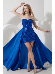 Detachable Royal Blue Prom Dress Mini-length Sequin