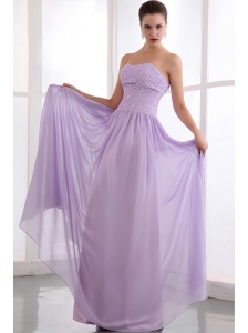 Lavender Empire Strapless Prom Dress Chiffon Beading